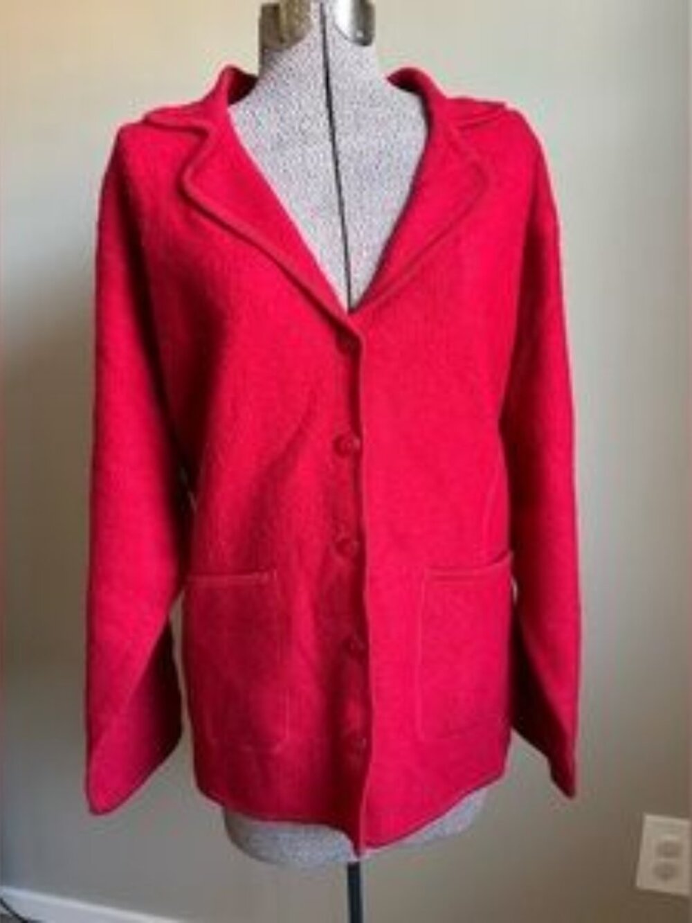 Pure New Wool Women's Red Button-Up cardigan sweater woolmark Jacket holiday